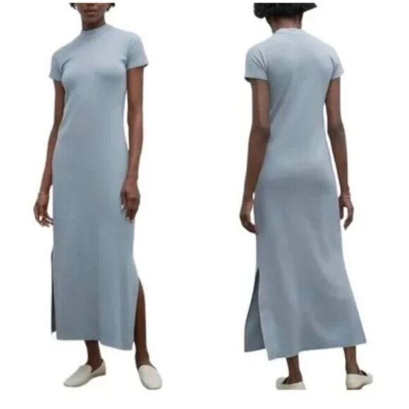 Club Monaco Tea Dyed Mock Neck Rib Maxi Dress with Stretch, Size XXS - Picture 1 of 7